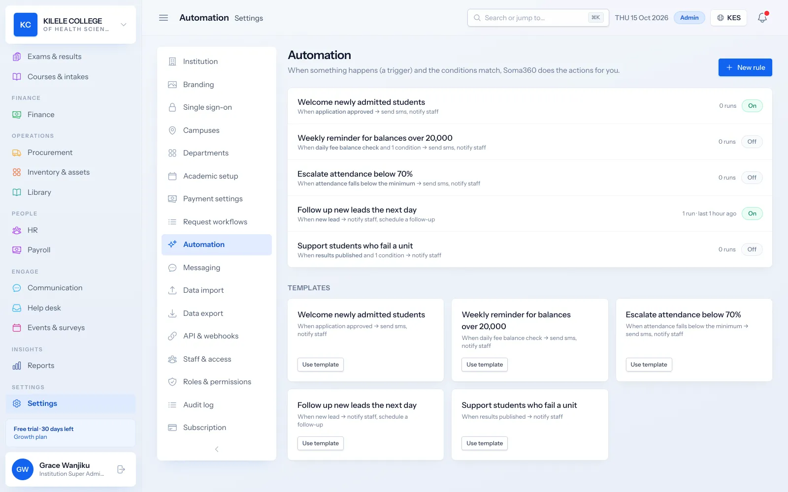 Soma360: Automation rules