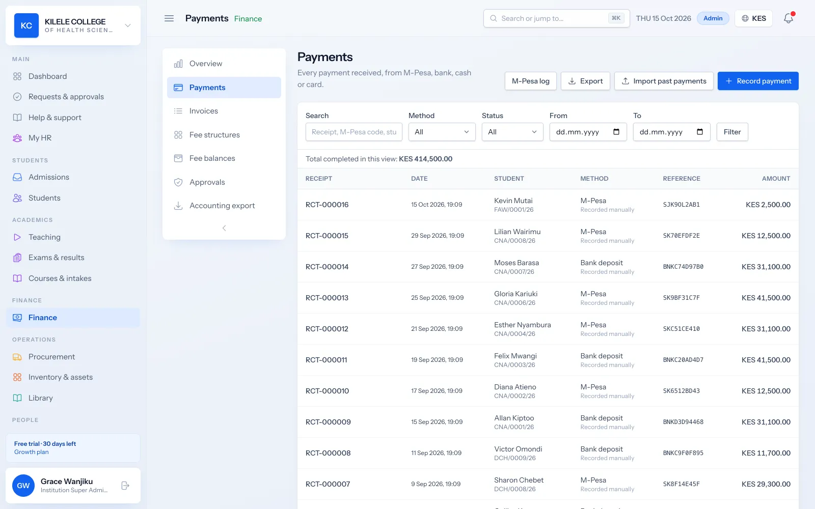 Soma360: Payment recording